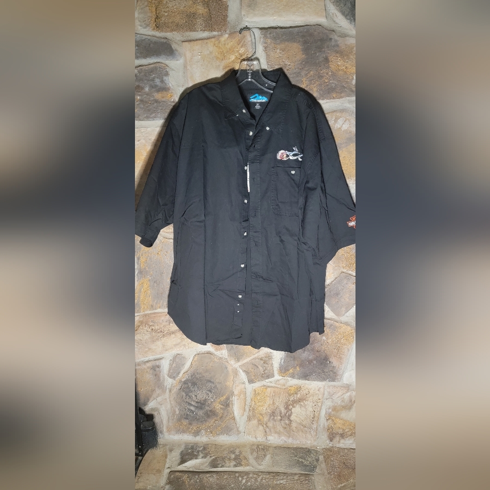 Tri-Mountain Black Button Down Harly Davidson Che… - image 1